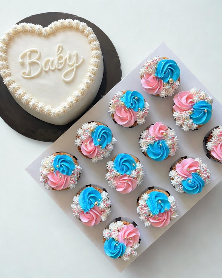 Gender Reveal ‘Baby’ Cake and Cupcakes